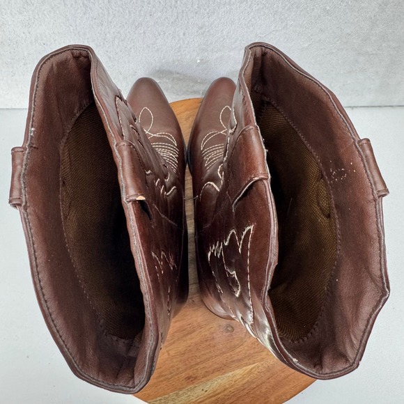 SheSole Brown Faux Leather Western Cowboy Boots Stitch‎ Detail Size 41 US 10.5 - Picture 4 of 10